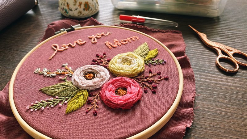 【Customized】Mother's Day 3D Rose Embroidery - Other - Cotton & Hemp Multicolor