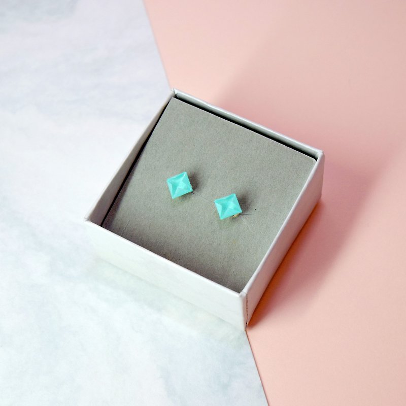 Cute little Tiffany Blue Origami paper diamond Earrings - ต่างหู - กระดาษ สีเขียว