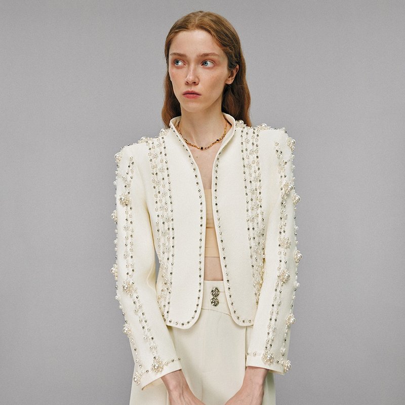 SOLELEGIA White Embellished Blazer - Women's Blazers & Trench Coats - Other Materials White