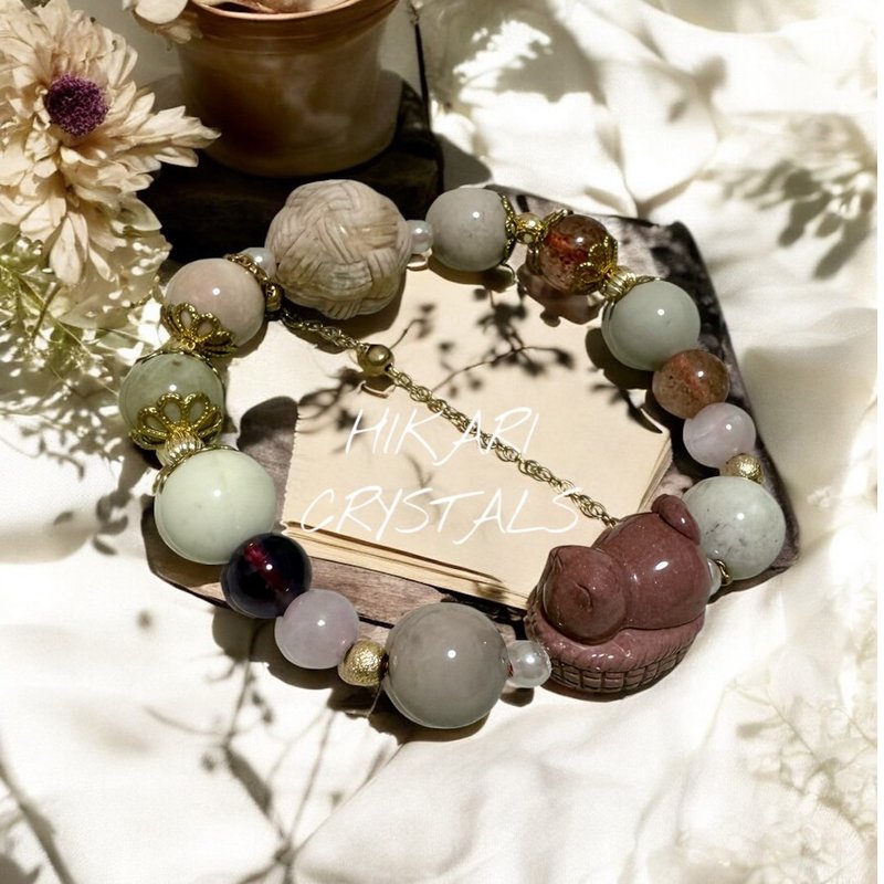 Little Love Guardian Bracelet – Strawberry Quartz × Amethyst × Lepidolite × Alxa - Bracelets - Crystal Brown