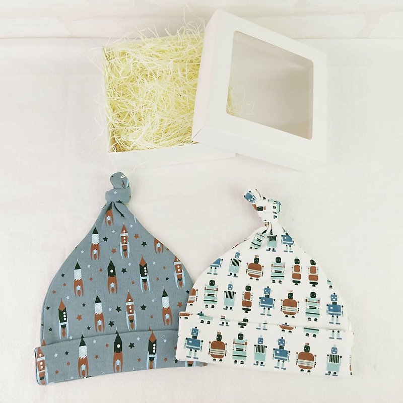 機器人&火箭 精選媽寶禮盒 聖誕禮物 - 嬰兒帽子/髮帶 - 棉．麻 白色