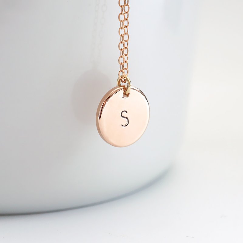14K Rose Gold Filled Initial Plate Necklace - Necklaces - Other Metals Pink