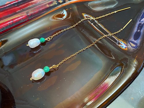 鯨象手作 Jing-Siang Handmade Jewelry 珍珠綠松石不鏽鋼耳線