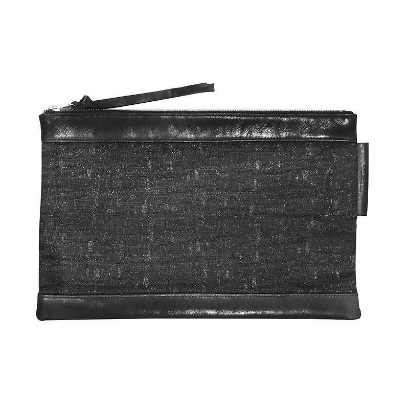 Fashion 3C Universal Bag / Zip Ipad Case / Black / Cowhide, fabric double - กระเป๋าแล็ปท็อป - หนังแท้ สีดำ