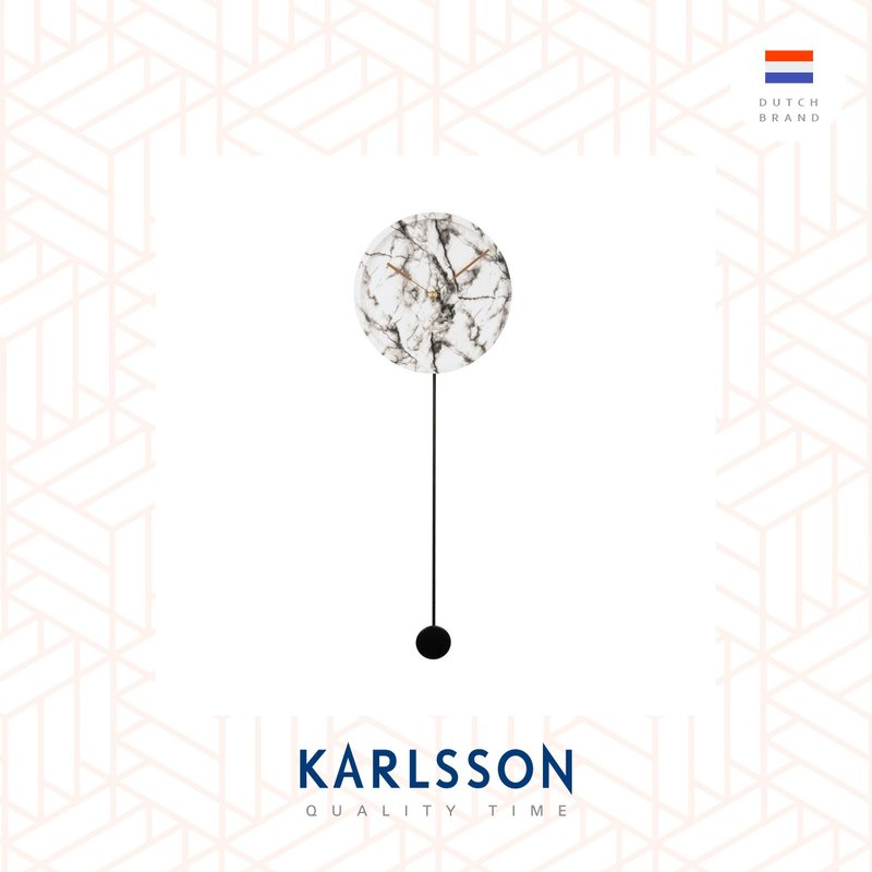 Karlsson, Wall clock Pendule Longue marble print white (Pendulum) - นาฬิกา - เส้นใยสังเคราะห์ 