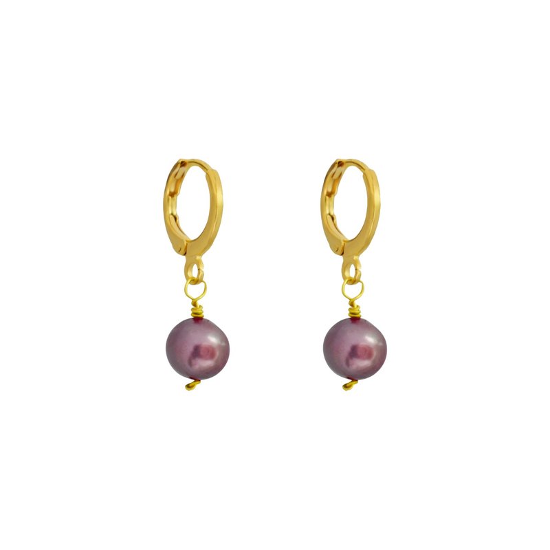 Purple Freshwater Single Pearl Huggie Earrings | by Ifemi Jewels - ต่างหู - วัสดุอื่นๆ สีทอง