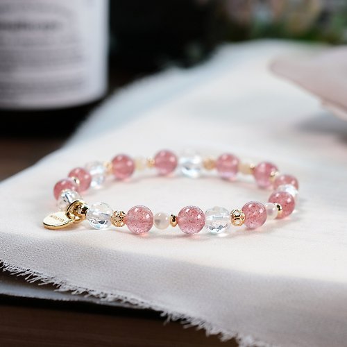 Hanhan Jewelry 草莓晶 白水晶 貝殼珠 手鍊 天然礦石水晶