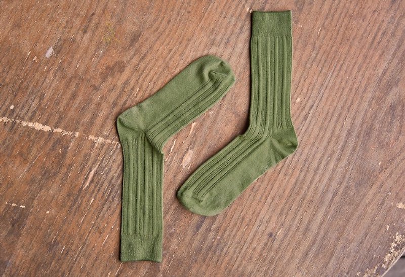 【Rainbow】Lin Guoliang Spandex Basic Rib Gentleman Socks Matcha - ถุงเท้าข้อกลาง - ผ้าฝ้าย/ผ้าลินิน สีเขียว