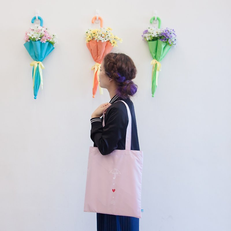 Rainbow House Love umbrella (powder) - hand-painted design water repellent bag - Messenger Bags & Sling Bags - Waterproof Material Pink