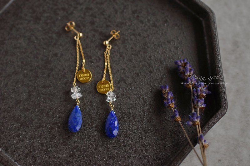 14kg - lapis lazuli earrings - Earrings & Clip-ons - Semi-Precious Stones Blue