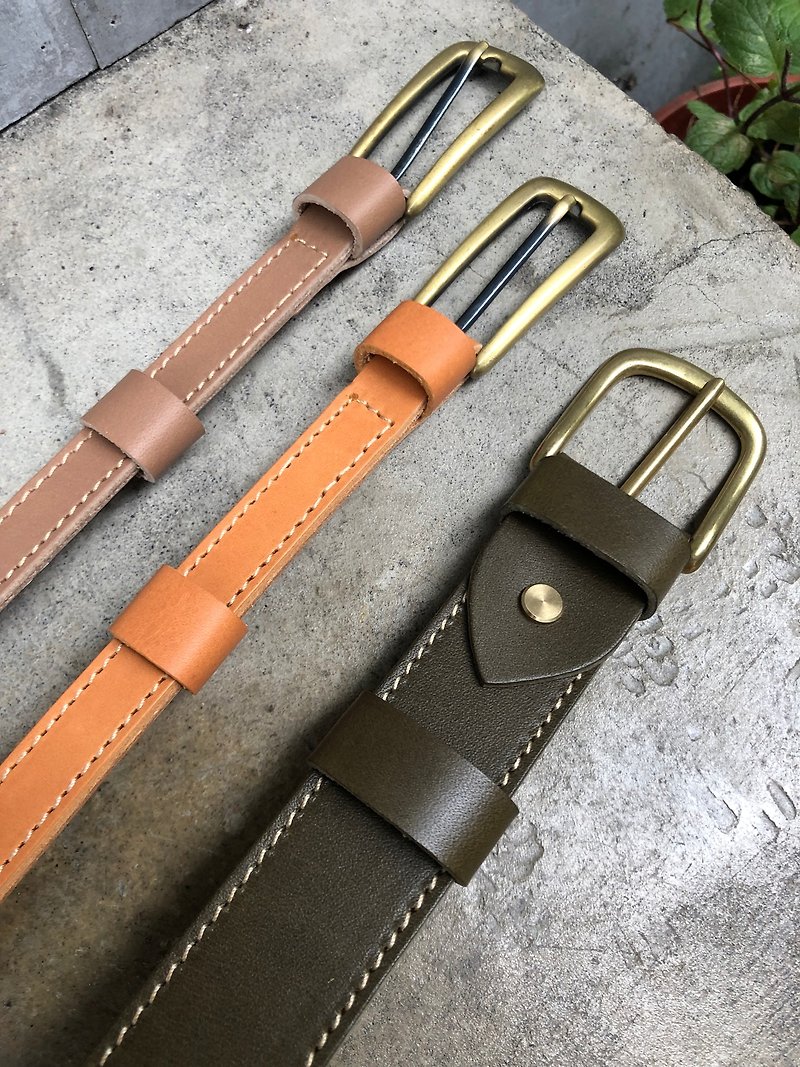 Girl's thin belt/belt Color: primary color/milk tea color/army green-vegetable tanned cow leather- - Belts - Genuine Leather Brown