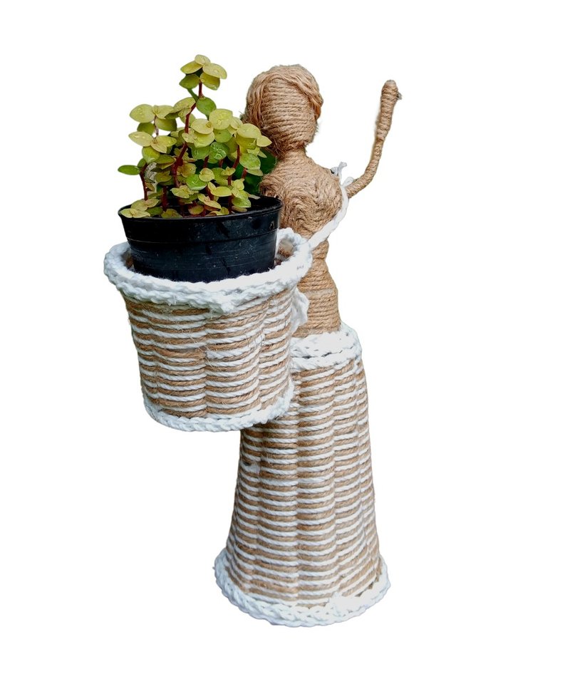 handmade girl doll ,woven planter with hemp rope for home decorate and gift - Items for Display - Other Materials White