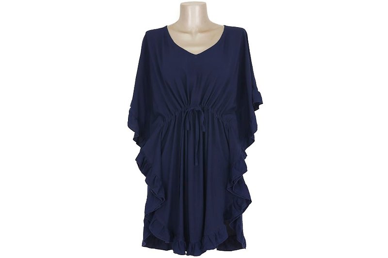 Butterfly sleeve ruffle dress <navy> - One Piece Dresses - Other Materials Blue