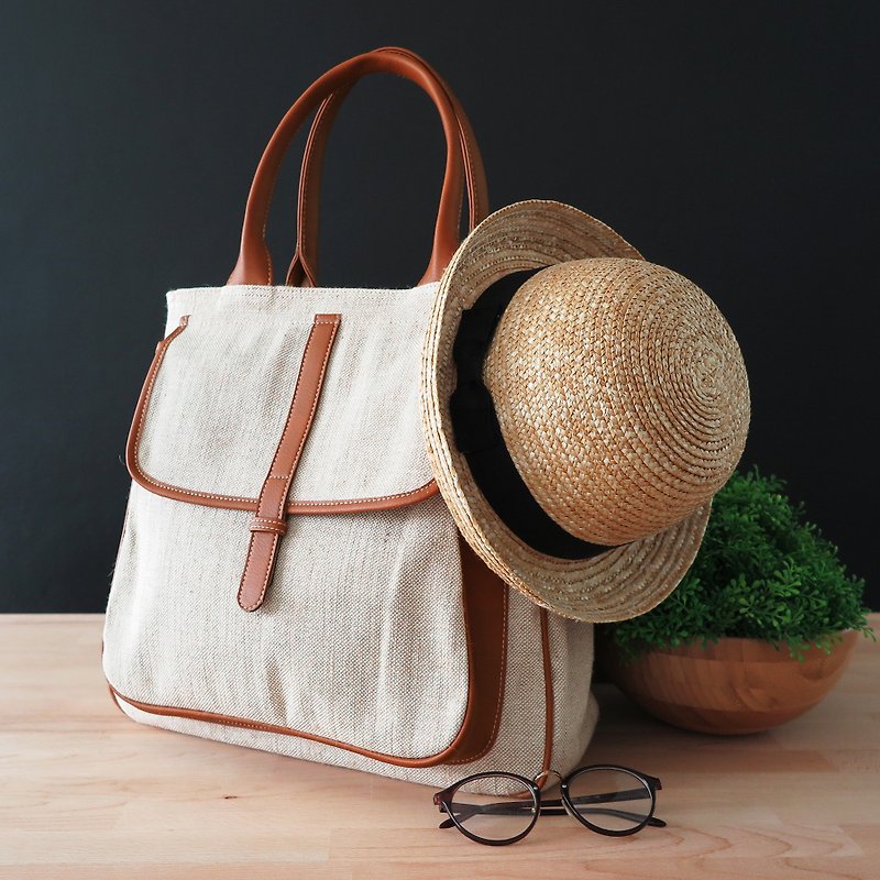 Common Tote 實用手提包 - 自然色 - 手提包/手提袋 - 棉．麻 白色