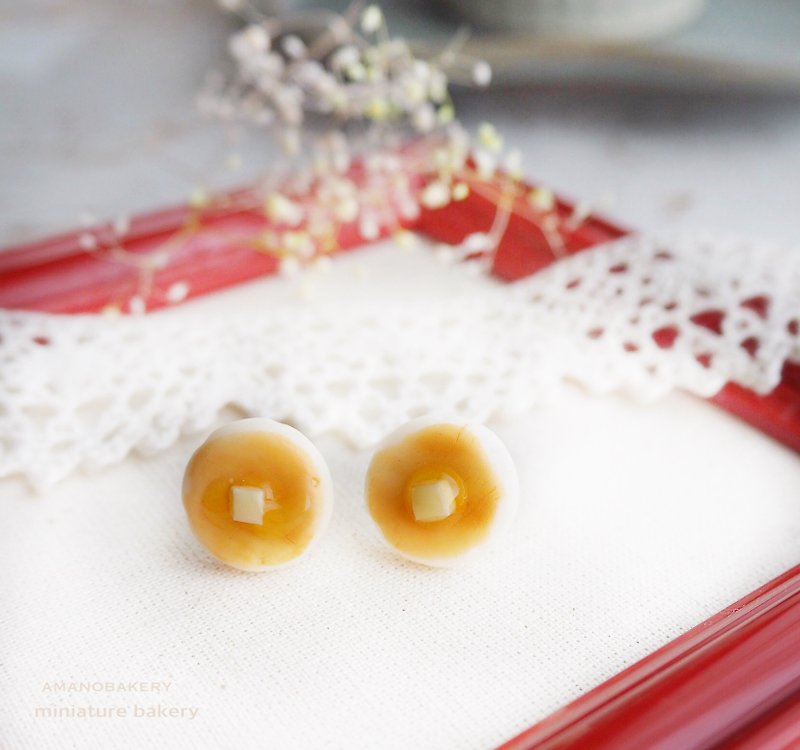 earring / miniature pancake - Earrings & Clip-ons - Clay Yellow