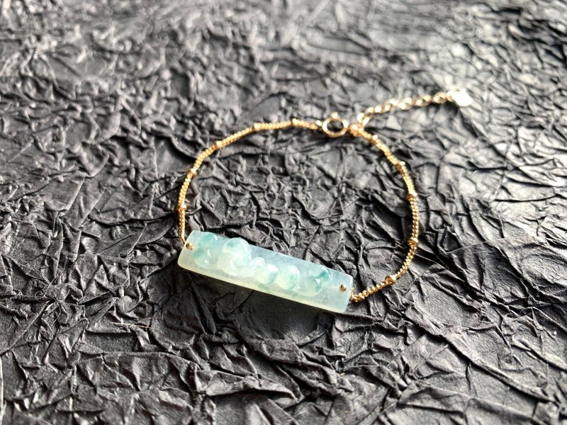 快速出貨 天然飄花翡翠手鍊 14Kgf手鍊 葫蘆  送禮 開運 設計款 - 手鍊/手環 - 玉石 