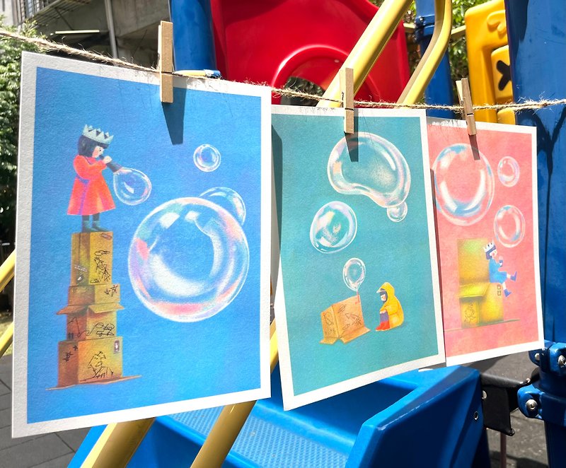 【Original Illustration - Bubble Blowing Series】RISOPRINT Stencil Printing A4 Thick Pound Poster - Posters - Paper White
