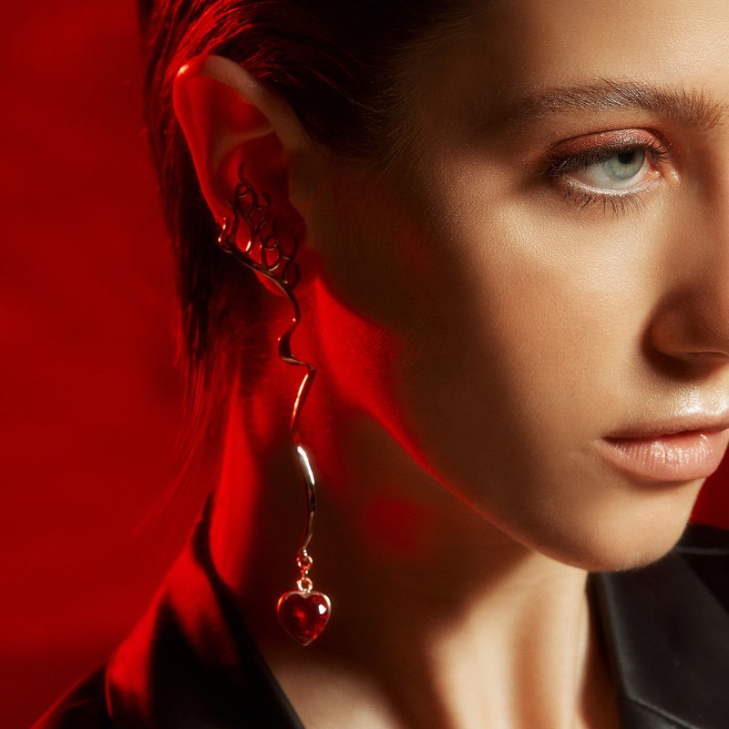 SITA / walks through Fire : Earrings Heart fire - 耳環/耳夾/耳骨夾 - 純銀 粉紅色