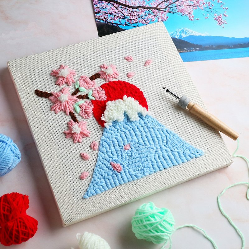 【DIY】Russian Embroidery. Mt. Fuji Travel Material Pack + Teaching Video for Novices - Knitting, Embroidery, Felted Wool & Sewing - Cotton & Hemp Blue