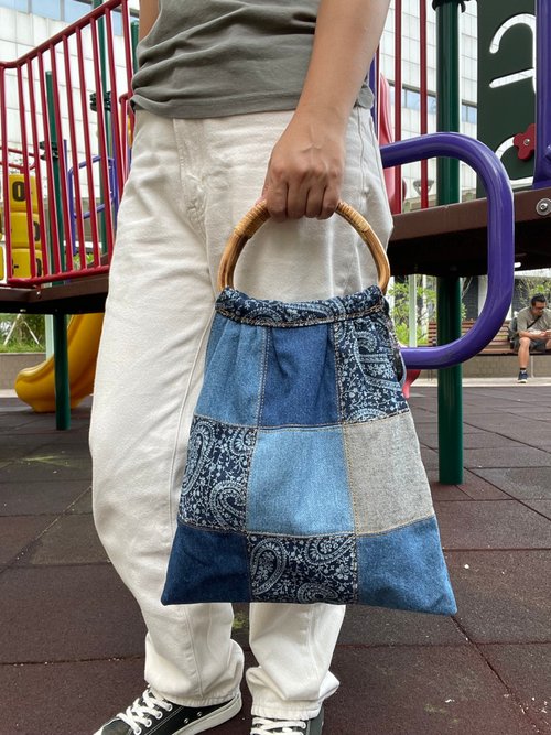 Je Denim Handcraft 我與牛仔布手作 牛仔拼布 半圓形藤手環 祖母包