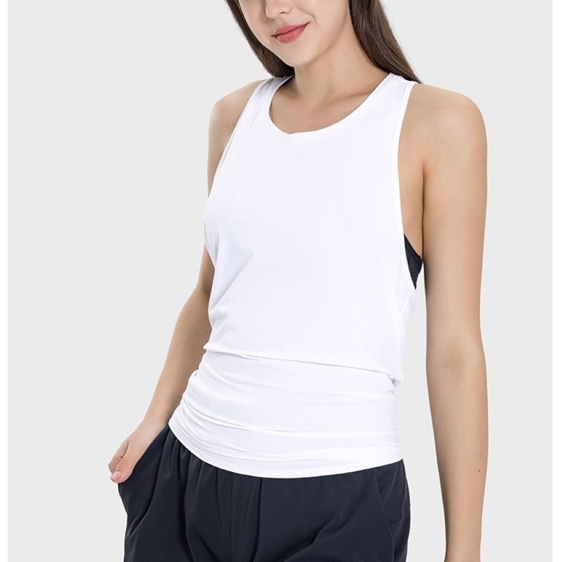 AM ME Cozy Top Ice-feel breathable hooded rear slit strappy vest (white) - เสื้อกั๊กผู้หญิง - เส้นใยสังเคราะห์ ขาว