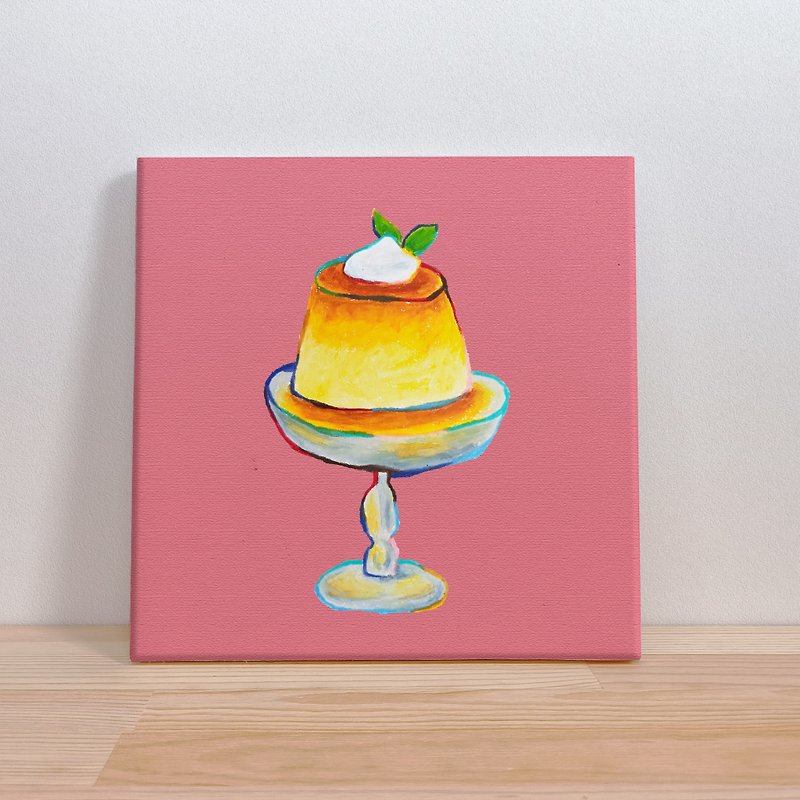 Caramel Pudding - Minimalist - Dessert Illustration - Unframed Art/Wall Art - โปสเตอร์ - ผ้าฝ้าย/ผ้าลินิน สีส้ม