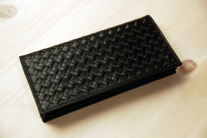 [Offering] Bamboo pattern black leather long clip - กระเป๋าสตางค์ - หนังแท้ สีดำ