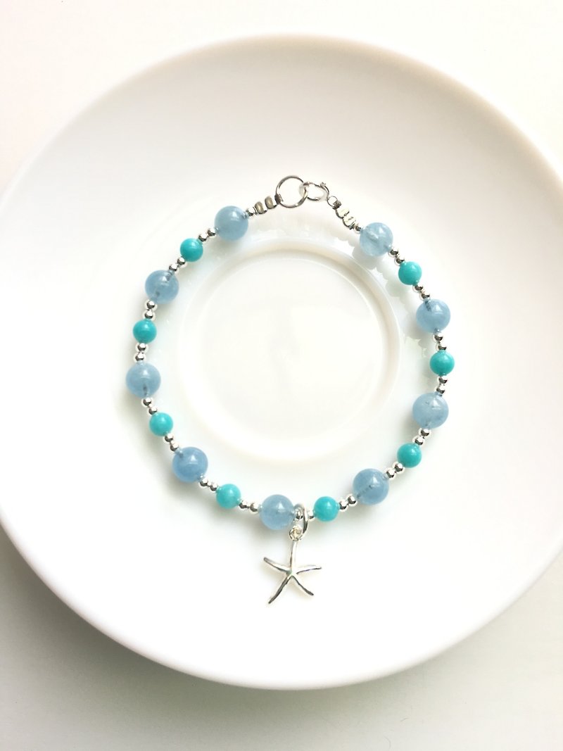 Ops Aquamarine Amazonite Star Gemstone Silver bracelet - สร้อยข้อมือ - เครื่องเพชรพลอย สีน้ำเงิน