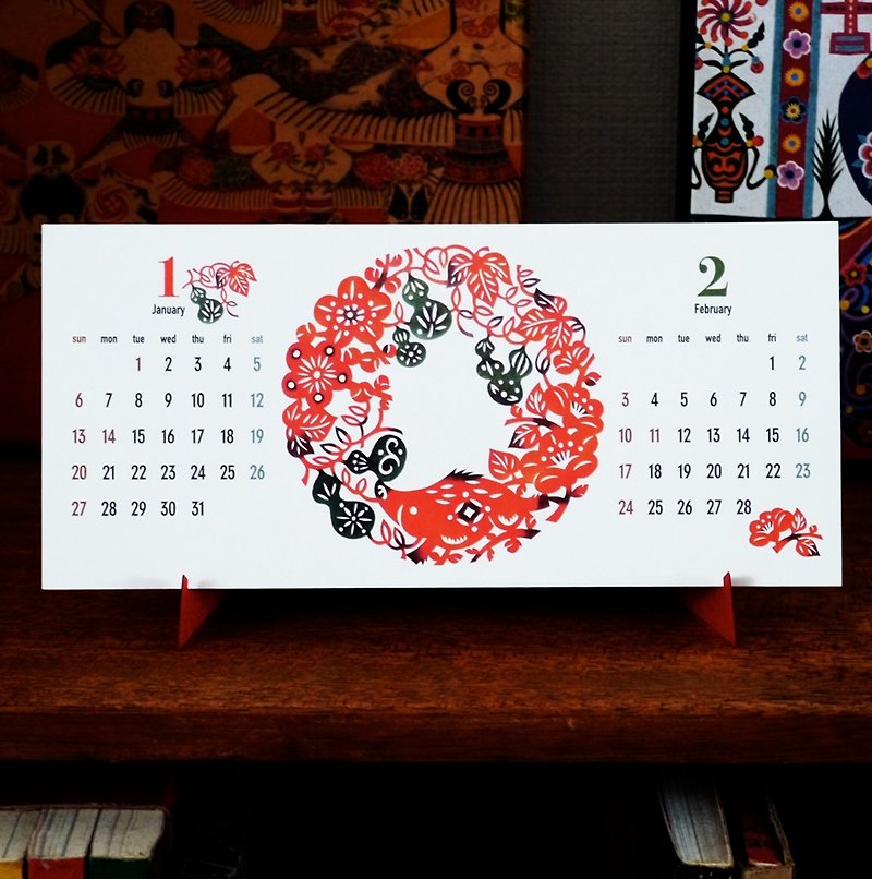 2019年吉祥カレンダー・卓上型 - 月曆/年曆/日曆 - 紙 白色