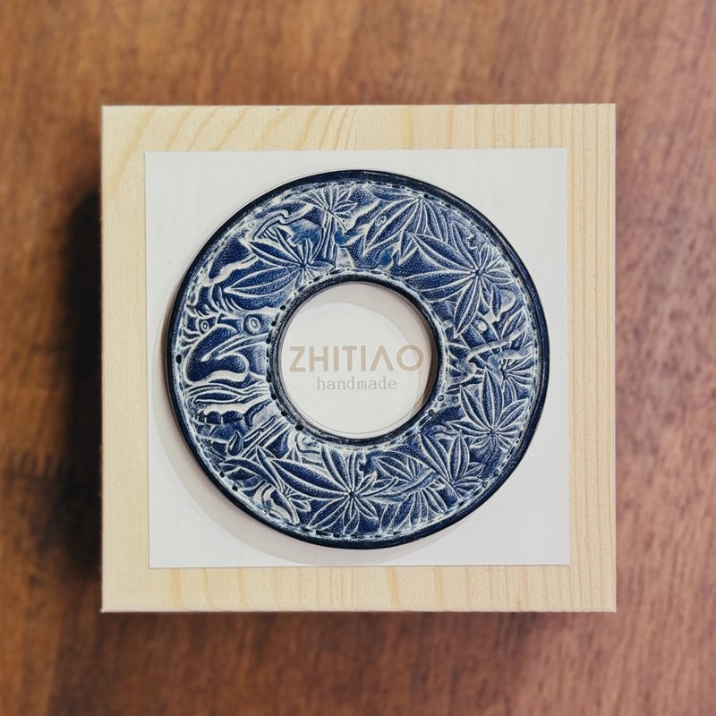 原創手工製作牛皮劍道刀鐔 般若浮生 霧蠟藍 劍鍔 Tsuba - 運動配件 - 真皮 藍色