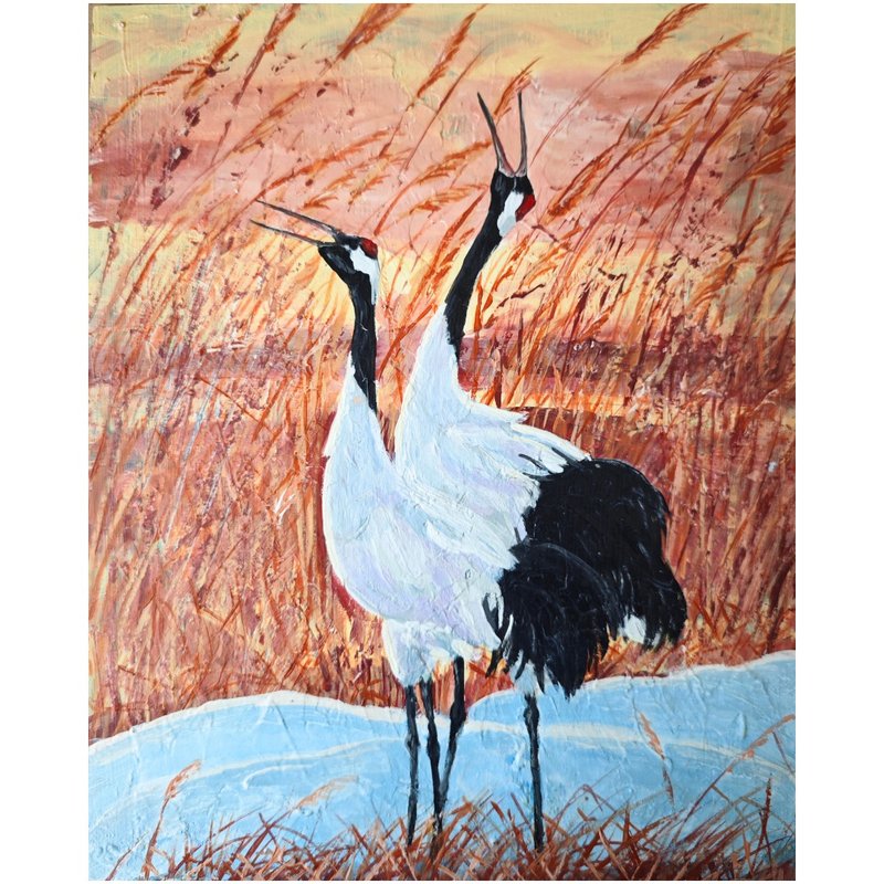 兩隻鶴鳥畫原創藝術風景與鶴由 RinaArtSK 創作 - 壁貼/牆壁裝飾 - 其他材質 多色