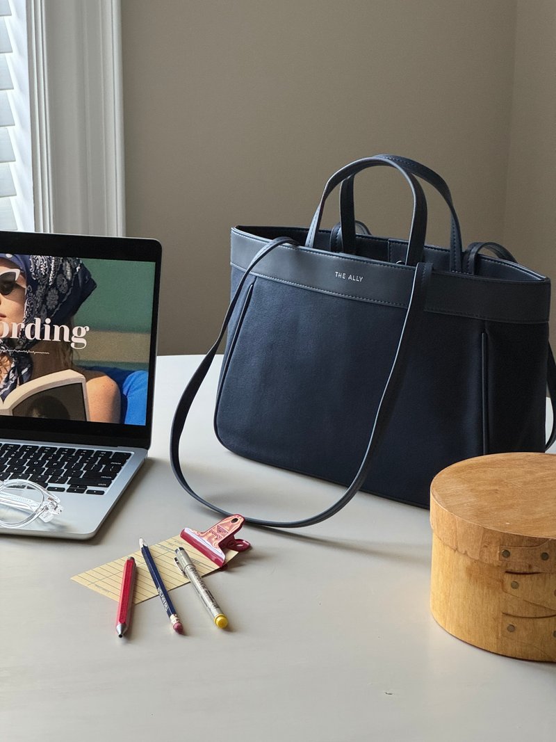 The Ally from Korea | MONICA BAG | Navy | 2ways Handbag Shoulder bag - Handbags & Totes - Cotton & Hemp Blue