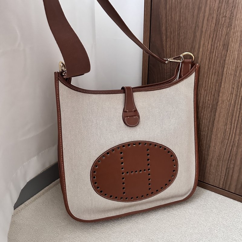HERMÈS 愛馬仕 Evelyne I GM 肩背包 - 側背包/斜背包 - 棉．麻 白色