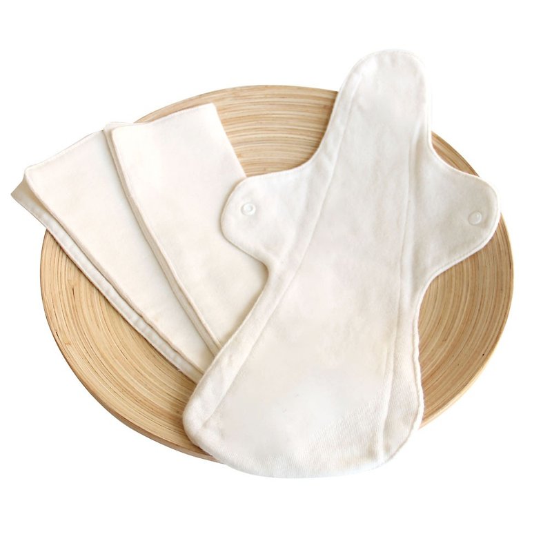 Cloth sanitary napkin night use set (1+2 pieces) - ของใช้ส่วนตัวผู้หญิง - ผ้าฝ้าย/ผ้าลินิน ขาว