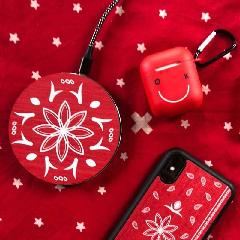 【預購】原木無線充電盤/Bandana Red - 無線充電器 - 木頭 咖啡色