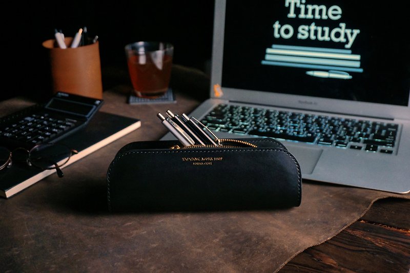 U型手縫い革ペンケース - ペンケース・筆箱 - 革 ブラック