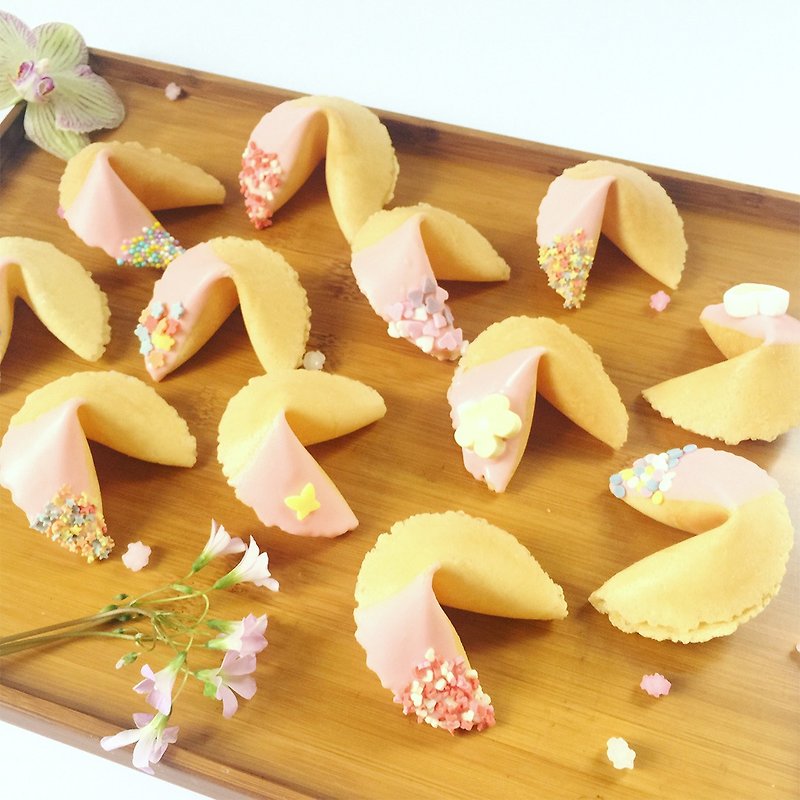 婚禮小物 情人禮物 混合造型巧克力 客製化幸運籤餅 10個出貨 - 手工餅乾 - 新鮮食材 粉紅色