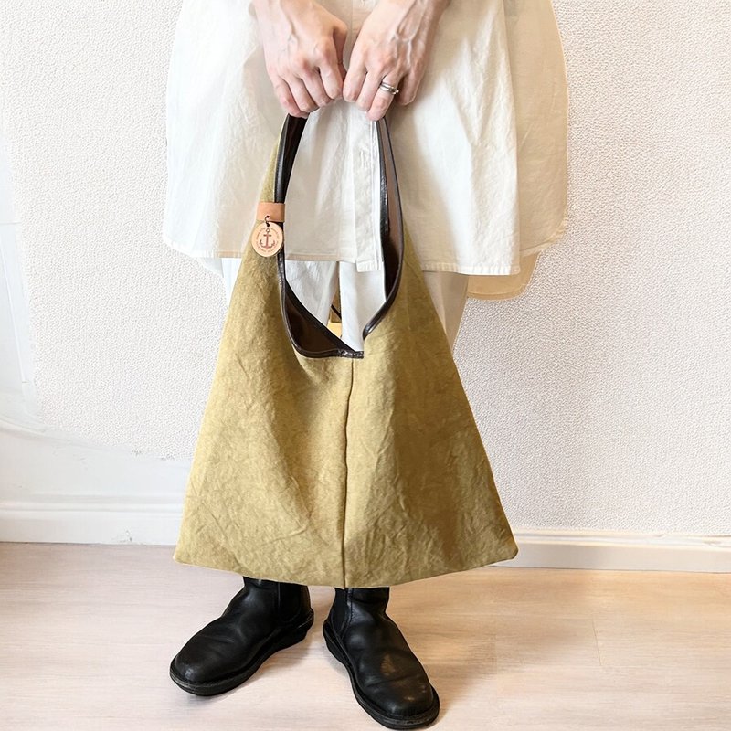 オオカミ少年  カラシ　リネンワンショルダーバッグ　受注製作 - 側背包/斜背包 - 棉．麻 黃色