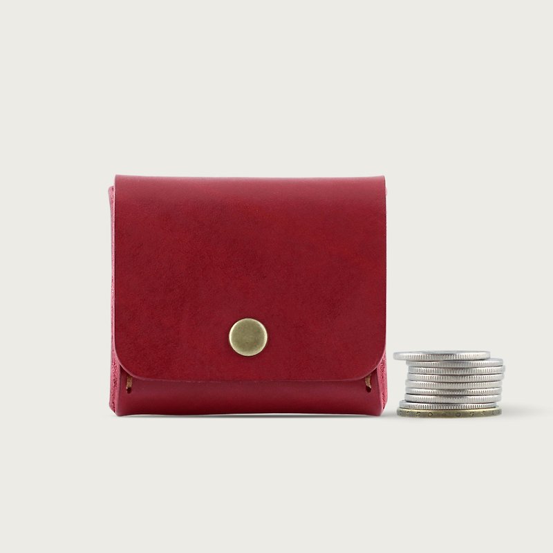 Square coin purse/ storage box--burgundy - กระเป๋าใส่เหรียญ - หนังแท้ สีแดง