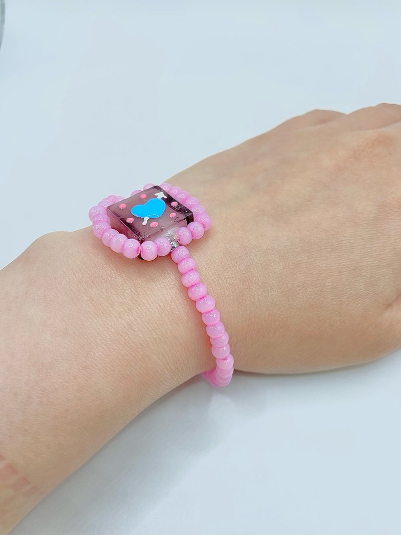 粉紅啡色天藍心心偽手錶手鏈 - 手鍊/手環 - 玻璃 粉紅色