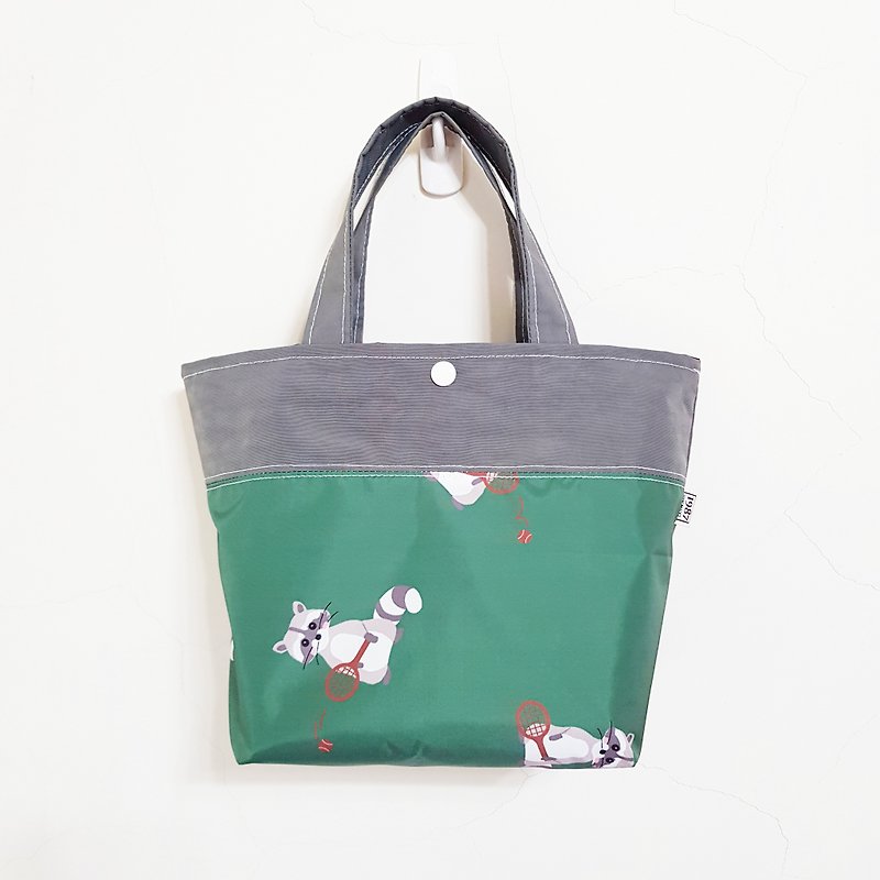 [tennis raccoon & gray] Tote bag waterproof bag gloves bag double bag bag lunch bag bag leisure bag - กระเป๋าถือ - วัสดุกันนำ้ สีเทา