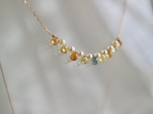KOKO PEARL JEWELRY 日本製 akoya海水珍珠 天然彩色藍寶石項鏈 10k金項鍊 可愛百搭