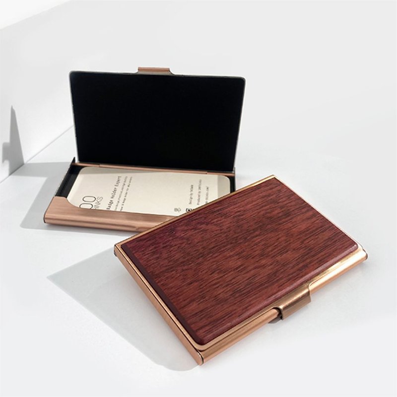 [Exclusive Customization] Business Card Box Solid Wood Metal Real Name Card Holder MN01 Customized Business Card Box - Card Holders & Cases - Wood 