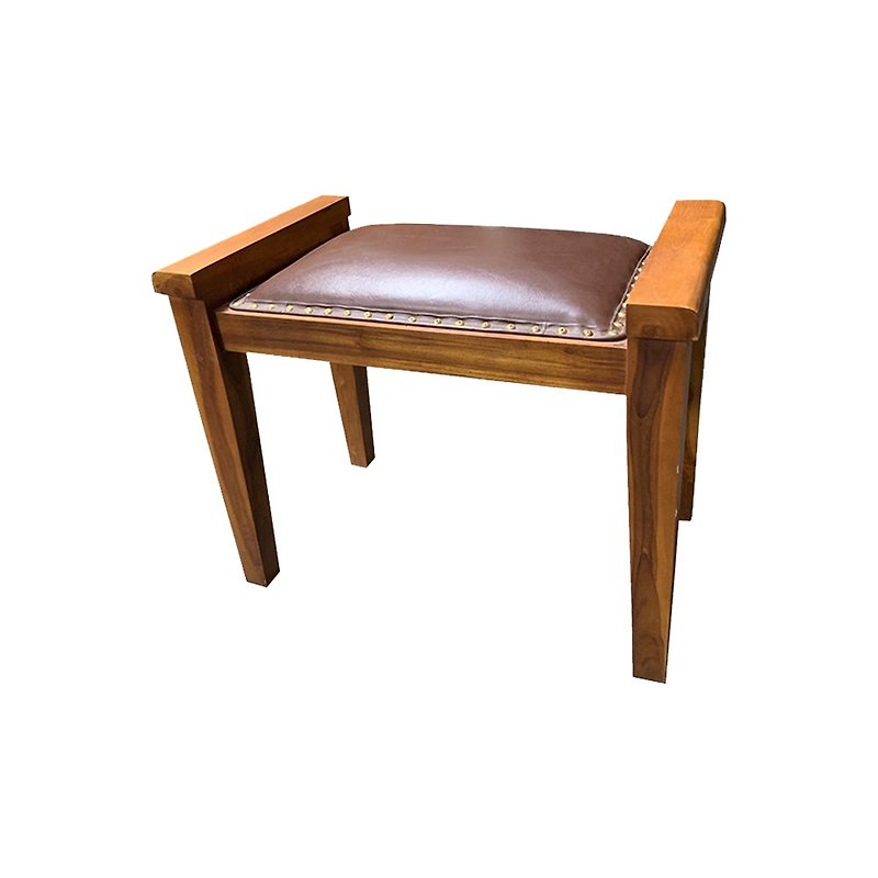 【Jidi City 100%チークの木家具】RPCH014SLチークの木ブロンズ総牛革形状 シューズチェア＆スツール - 椅子・ソファー - 木製 ブラウン