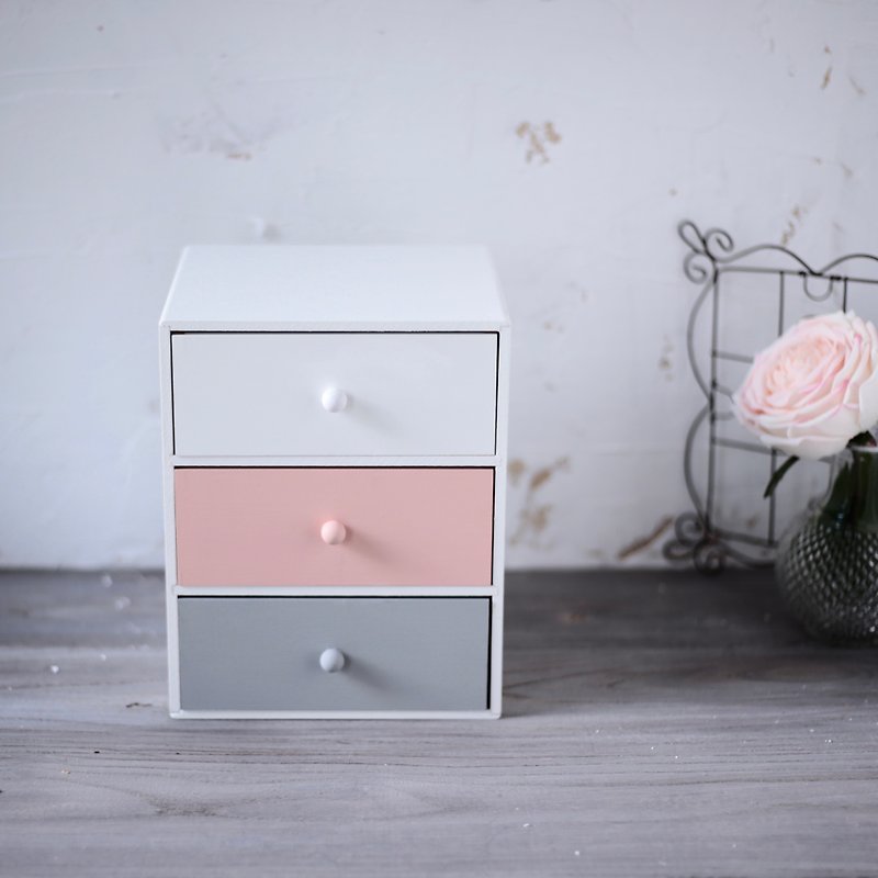 桌上型簡約 三格抽屜櫃  收納櫃 - 居家收納/收納盒/收納用品 - 木頭 粉紅色