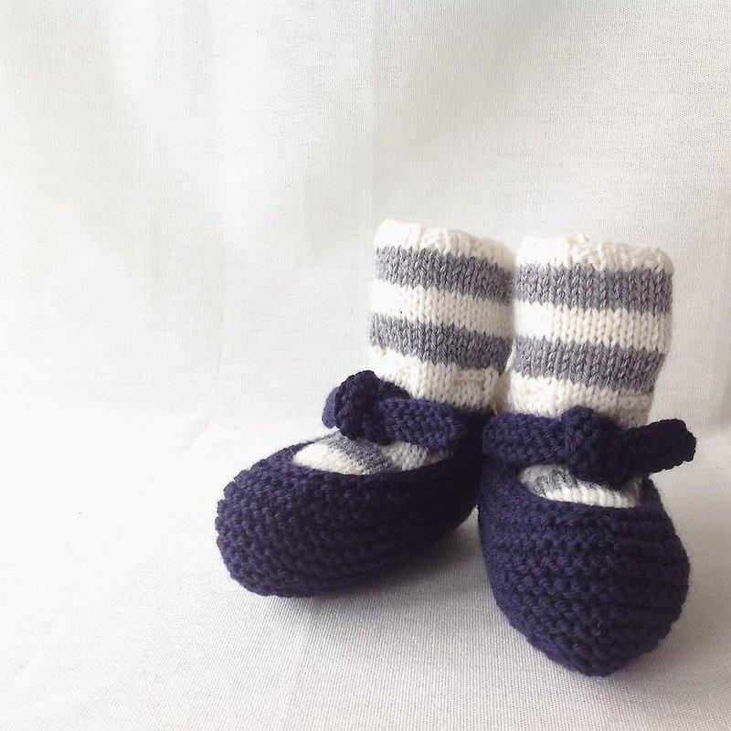 border baby bootie set - รองเท้าเด็ก - ขนแกะ สีน้ำเงิน