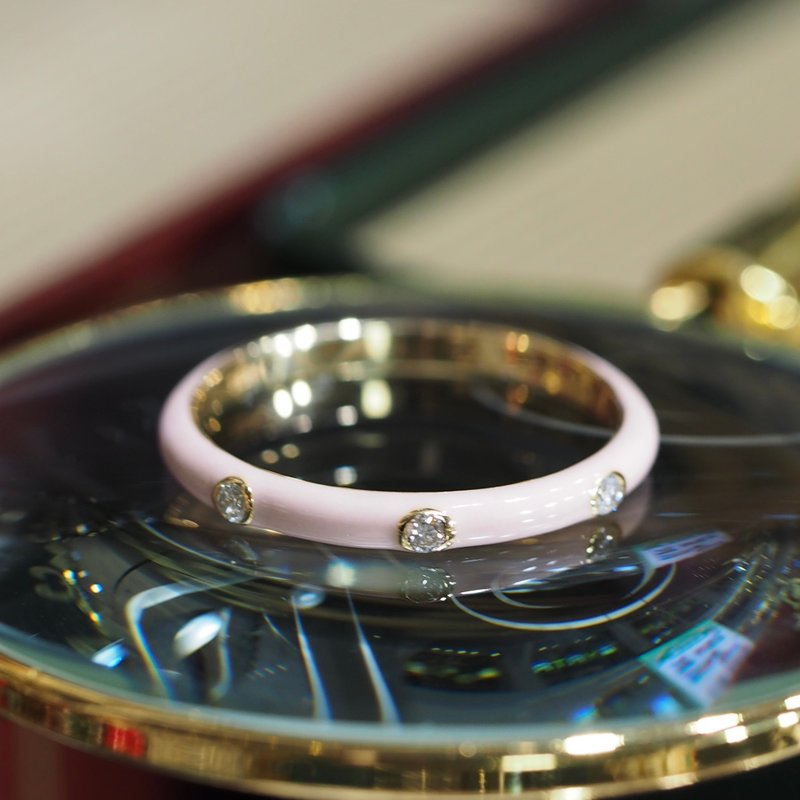 18K Gold Baby Sakura Enamel Diamond Ring - General Rings - Precious Metals 