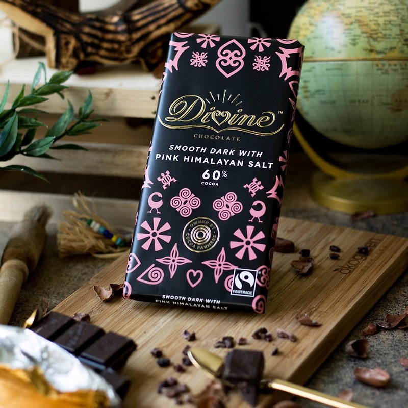 【DIVINE】公平貿易西非迦納60%玫瑰鹽巧克力(素)(90g) - 朱古力 - 新鮮食材 粉紅色