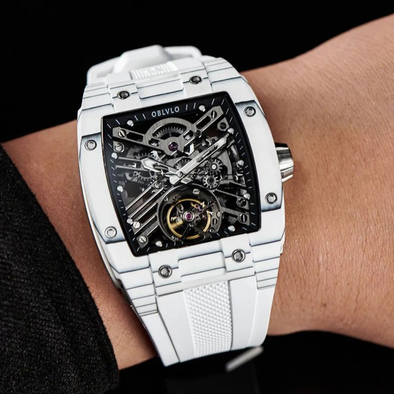 OBLVLO 歐弗洛  EM02碳纖維系列-雪花白 - 男錶/中性錶 - 碳纖維 白色