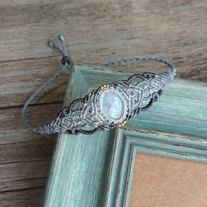 Misssheep-H43-South American wax line weaving moonstone brass bead bracelet - Bracelets - Other Materials Gray